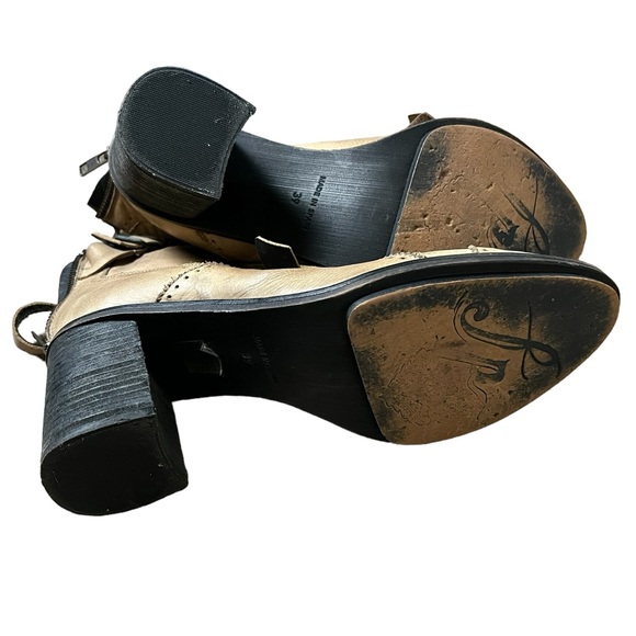 Free People | Tan leather block heel fringe boho western booties size 9 - Picture 13 of 16